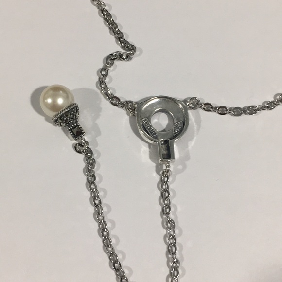 Sterling Silver Vintage Dangling Pearl Necklace - Picture 6 of 7